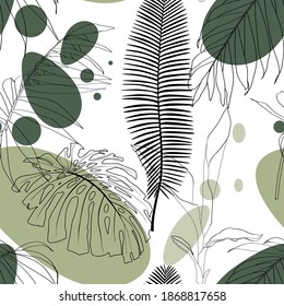 Trendy contemporary floral seamless pattern. Fashionable template with line palm leaves for your design.