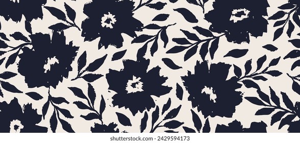 Trendy contemporary floral seamless pattern. Ink abstract flowers