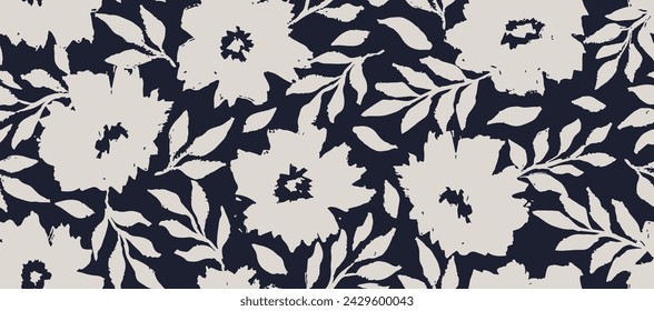 Trendy contemporary floral seamless pattern. Ink abstract flowers