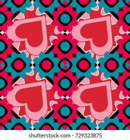 Trendy contemporary graphics. Modern stylish texture. Vector seamless pattern. Repeating geometric red, blue and pink tiles.