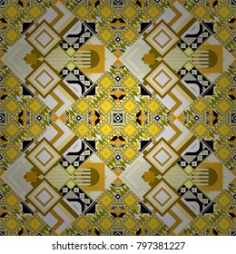 Trendy contemporary graphics. Vector seamless pattern. Repeating geometric beige, yellow and white tiles. Modern stylish texture.