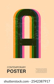 Trendy contemporary poster, risograph aesthetics, riso print effect