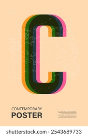 Trendy contemporary poster, risograph aesthetics, riso print effect