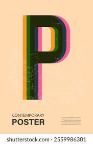 Trendy contemporary poster, risograph aesthetics, riso print effect