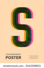 Trendy contemporary poster, risograph aesthetics, riso print effect