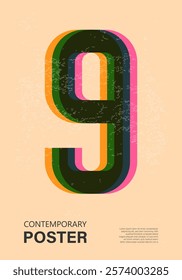 Trendy contemporary poster, risograph aesthetics, riso print effect