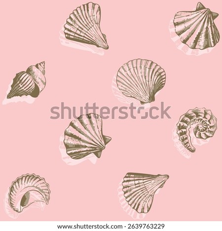 Trendy contemporary printable sea shells seamless pattern. Nautical vector pattern ideas for textile, home decor, banner, template, poster, gift wrapping, rugs and carpet. Vector illustration 