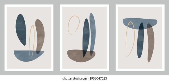 Trendy contemporary set of abstract art, creative minimalist hand painted compositions for wall decoration, postcard or brochure cover design in vintage style art.  
EPS10 vector.
