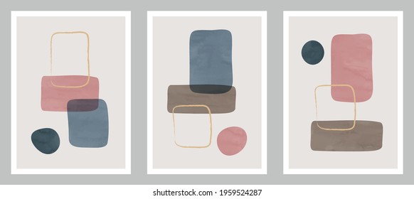 Trendy contemporary set of abstract art, creative minimalist hand painted compositions for wall decoration, postcard or brochure cover design in vintage style art.  
EPS10 vector.
