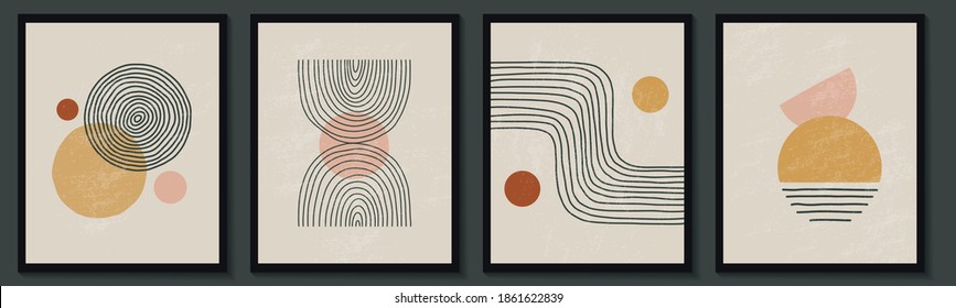 Trendy contemporary set of abstract creative geometric minimalist artistic hand painted composition. Vector posters for wall decor in vintage style - Shutterstock ID 1861622839