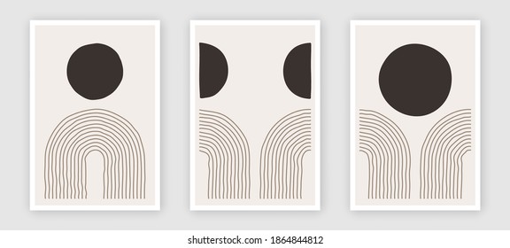 Trendy contemporary set of abstract creative minimalist hand painted compositions for wall decoration, postcard or brochure cover design in vintage style art.  
EPS10 vector.