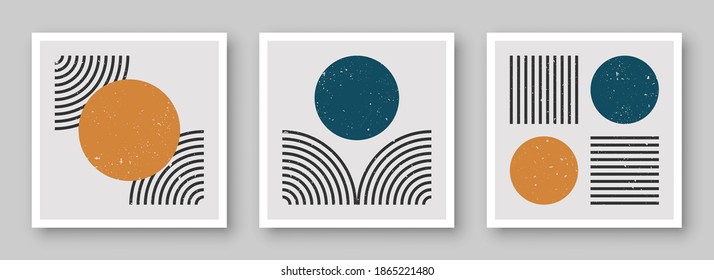 Trendy contemporary set of abstract creative minimalist  compositions for wall decoration, postcard or brochure cover design in vintage style art.  
EPS10 vector.