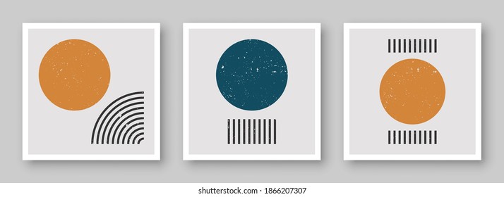 Trendy contemporary set of abstract creative minimalist  compositions for wall decoration, postcard or brochure cover design in vintage style art.  
EPS10 vector.