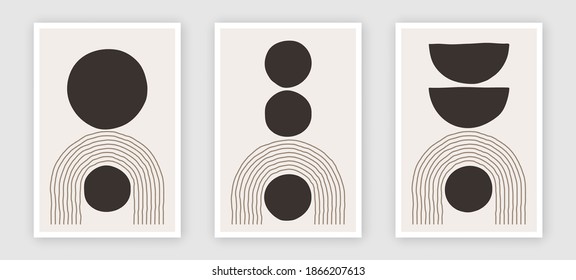 Trendy contemporary set of abstract creative minimalist hand painted compositions for wall decoration, postcard or brochure cover design in vintage style art.  
EPS10 vector.
