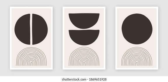 Trendy contemporary set of abstract creative minimalist hand painted compositions for wall decoration, postcard or brochure cover design in vintage style art.  
EPS10 vector.