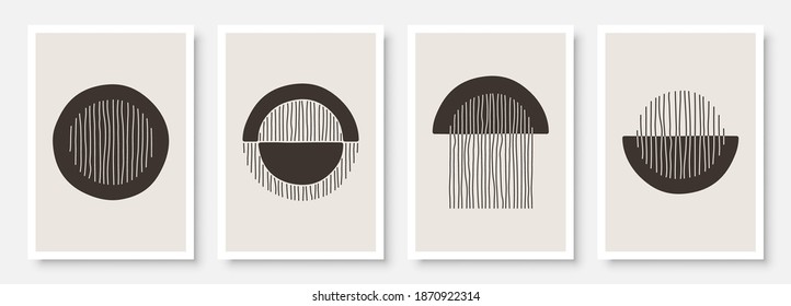 Trendy contemporary set of abstract creative minimalist hand painted compositions for wall decoration, postcard or brochure cover design in vintage style art.  
EPS10 vector. - Shutterstock ID 1870922314
