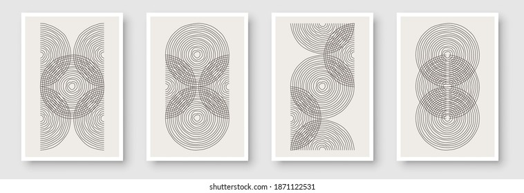 Trendy contemporary set of abstract creative minimalist hand painted compositions for wall decoration, postcard or brochure cover design in vintage style art.  
EPS10 vector.