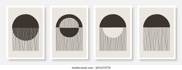 Trendy contemporary set of abstract creative minimalist hand painted compositions for wall decoration, postcard or brochure cover design in vintage style art.  
EPS10 vector.