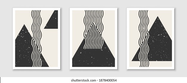 Trendy contemporary set of abstract creative minimalist compositions for wall decoration, postcard or brochure cover design in vintage style art.  
EPS10 vector.