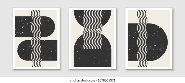 Conjunto contemporáneo y moderno de composiciones abstractas y creativas minimalistas para la decoración de las paredes, el diseño de las tarjetas postales o de los folletos en el arte de estilo vintage.  
Vector EPS10.