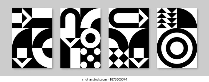 Trendy zeitgenössischer Satz abstrakter kreativer geometrischer Kompositionen für Wanddekoration, Postkarten- oder Broschürendesign in Vintage-Art.  
EPS10-Vektor.