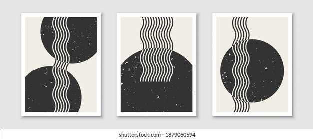 Trendy contemporary set of abstract creative minimalist compositions for wall decoration, postcard or brochure cover design in vintage style art.  
EPS10 vector.
