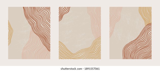 Conjunto contemporáneo de moda de composición artística artística artística, artística y geométrica abstracta, artística y artística abstracta, plantilla de paisaje. Afiches vectoriales para la decoración de paredes en estilo vintage