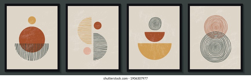 Trendy contemporary set of abstract creative geometric minimalist artistic hand painted composition. Vector posters for wall decor in vintage style