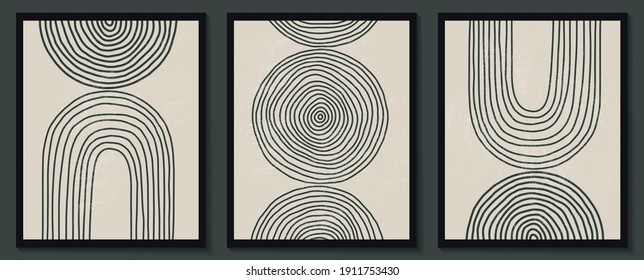 Trendy contemporary set of abstract creative geometric minimalist artistic hand painted composition. Vector posters for wall decor in vintage style