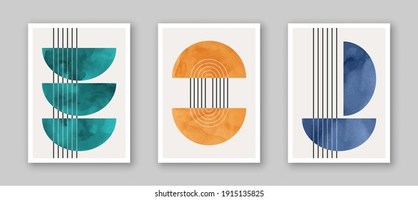 Trendy contemporary set of abstract creative minimalist  compositions for wall decoration, postcard or brochure cover design in vintage style art.  
EPS10 vector.