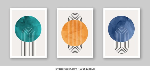 Trendy contemporary set of abstract creative minimalist  compositions for wall decoration, postcard or brochure cover design in vintage style art.  
EPS10 vector.