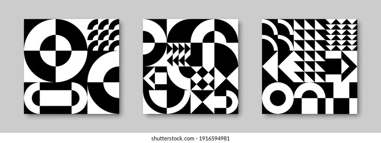 Trendy contemporary set of abstract creative geometric compositions for wall decoration, postcard or brochure cover design in vintage style art.  
EPS10 vector.