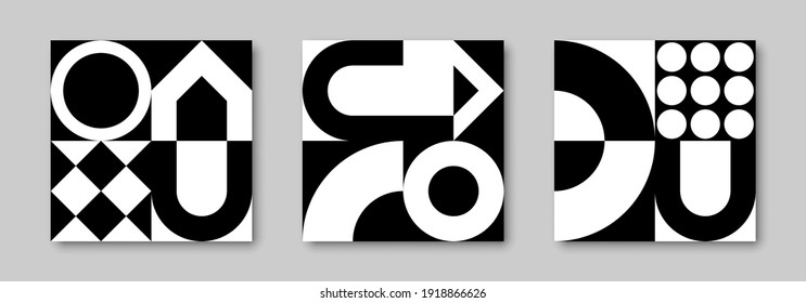 Trendy contemporary set of abstract creative geometric compositions for wall decoration, postcard or brochure cover design in vintage style art.  
EPS10 vector.