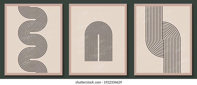 Trendy contemporary set of abstract creative geometric minimalist artistic hand painted composition. Vector posters for wall decor in vintage style