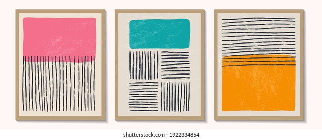 Trendy contemporary set of abstract creative geometric minimalist artistic hand painted composition. Vector posters for wall decor in vintage style