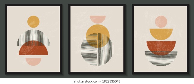 Trendy contemporary set of abstract creative geometric minimalist artistic hand painted composition. Vector posters for wall decor in vintage style