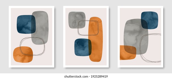 Trendy contemporary set of abstract creative minimalist  compositions for wall decoration, postcard or brochure cover design art.  
EPS10 vector.