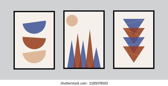 Trendy contemporary set of abstract creative geometric minimalist artistic hand painted composition. Vector posters for wall decor in vintage style
