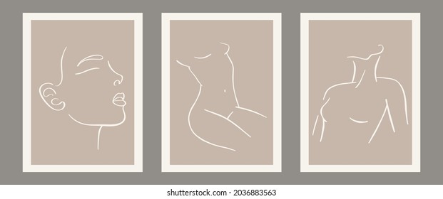 Trendy contemporary set of abstract matisse geometric minimalist artistic hand painted woman silhouette composition. Vector posters for wall decor in mid century modern style