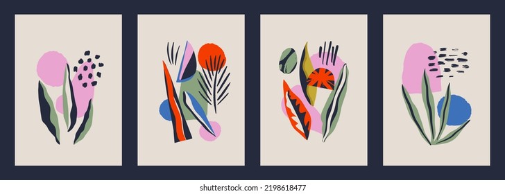Trendy contemporary set of Modern minimalist abstract geometry aesthetic illustrations composition. Boho vector posters for wall decor in bohemian style