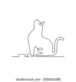 Trendy continuous line art vector illustration with sitting cat