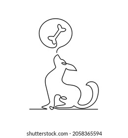 Trendy continuous line art vector illustration with sitting dog