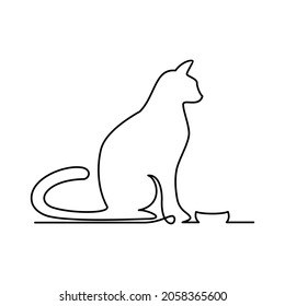 Trendy continuous line art vector illustration with sitting cat