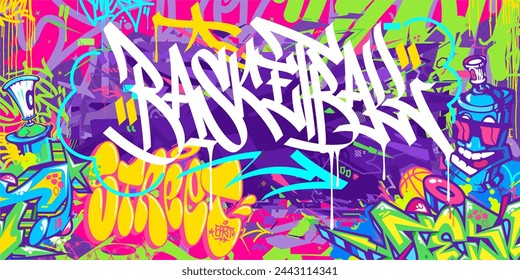 Trendy Cool Abstract Hip Hop Urban Street Art Graffiti Style Word Basketball Vector Illustration