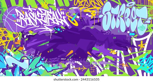 Trendy Cool Abstract Hip Hop Urban Street Art Graffiti Style Word Basketball Vector Illustration