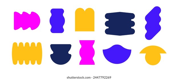 Trendy cool geometric shapes collection. Colorful postmodern primitive figures set