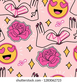 Trendy cool pattern with emoji for girls. Creative fashionable template for design.