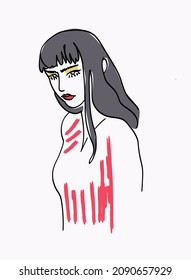 Trendy cool portrait woman in abstract line graphic style in vector. Set of contemporary background for social media, posters, background. Hand drawn vector