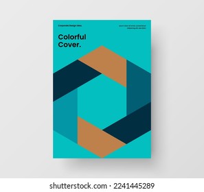 Trendy corporate brochure A4 vector design concept. Fresh geometric hexagons front page layout.
