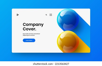 Trendy corporate brochure design vector concept. Simple 3D balls magazine cover template.